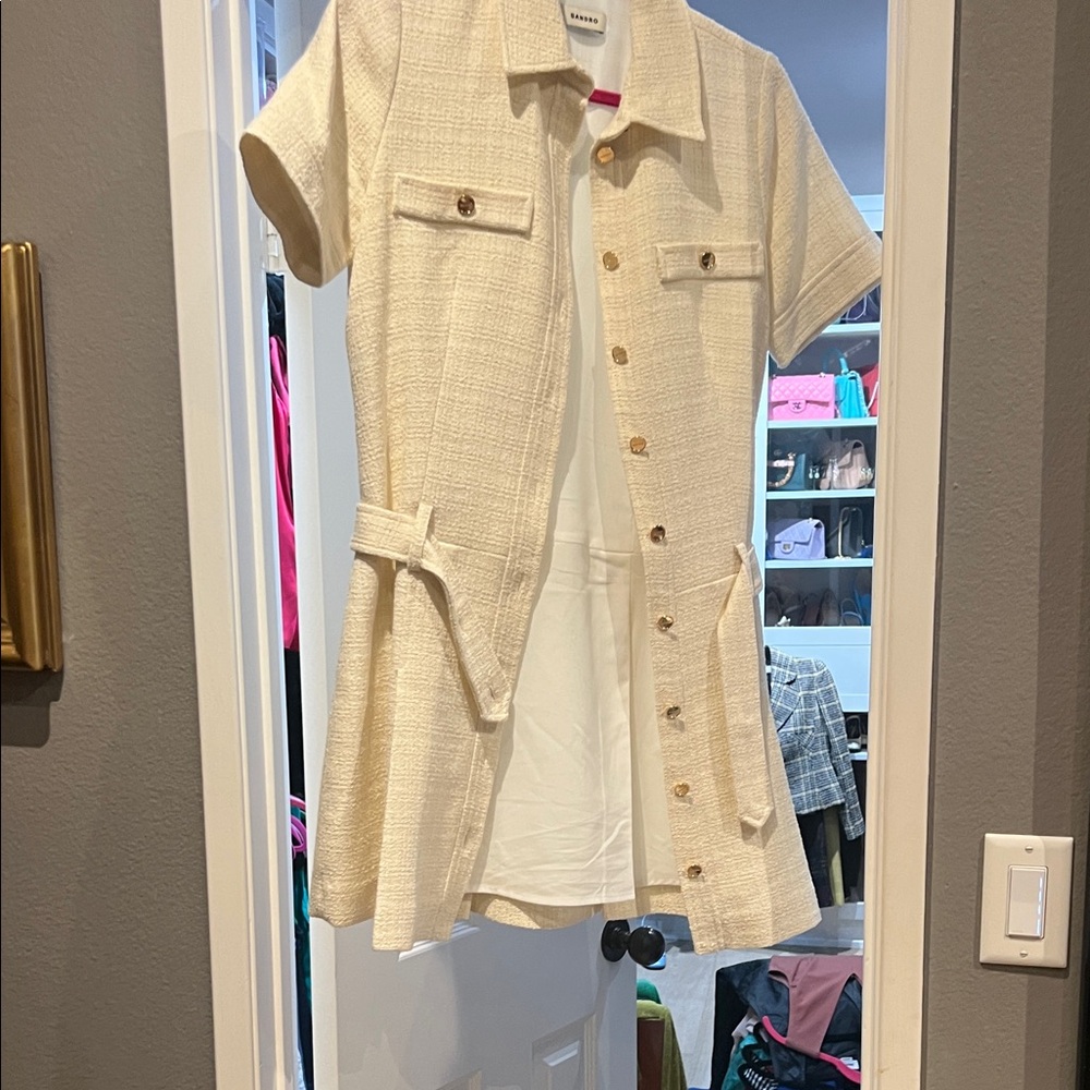 Sandro Cream Short-Sleeve Mini Dress